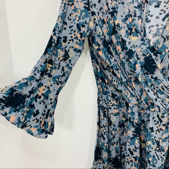 Free People All The Right Ruffles Blue Rain Faux Wrap Romper Small - Picture 4 of 12